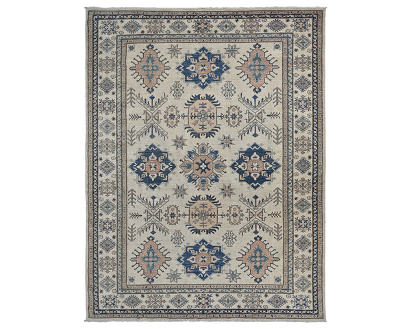 8x10 Beige Kazak Afghan Hand Knotted Geometric Wool Area Rug